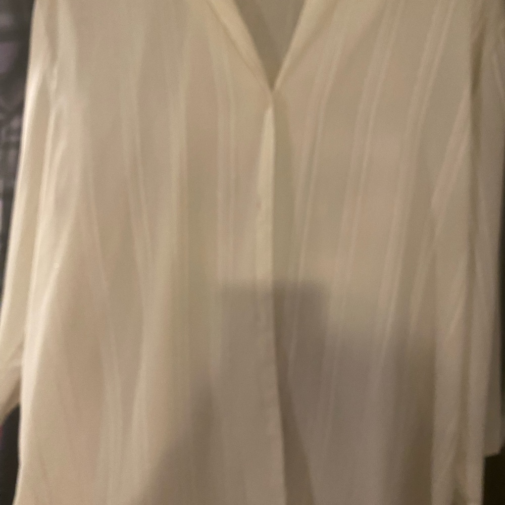 Cream 3/4 Sleeve Notched Collar Button Down Shirt